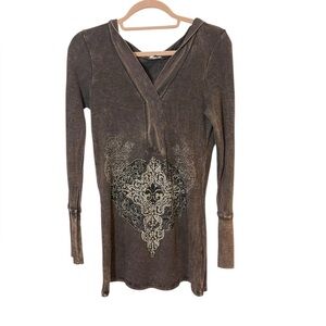Vampire Diaries Aesthetic Burnout Hoodie thermal Top | Baroque Print Long Sleeve